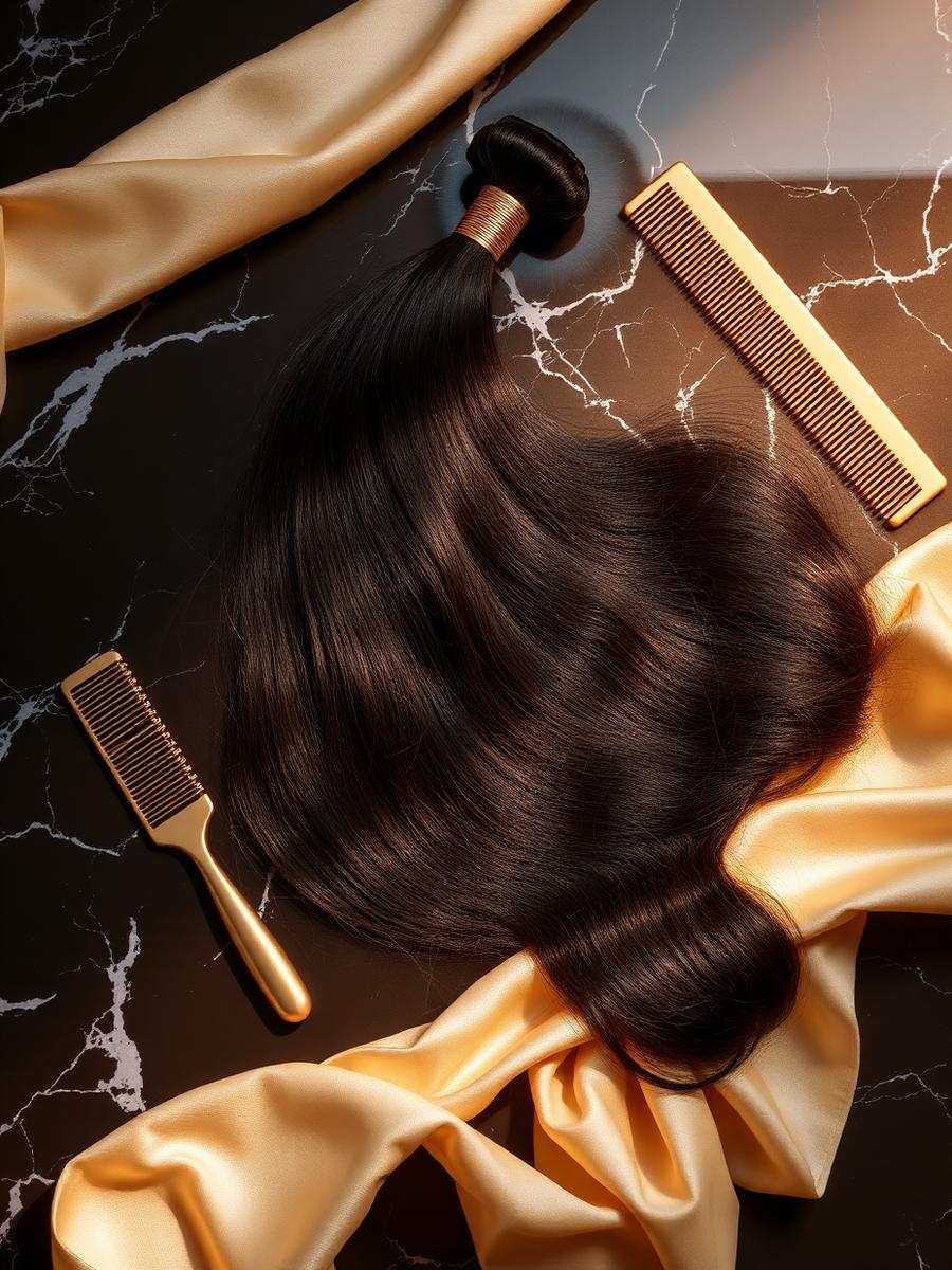 Premium hair bundles and gold styling tools